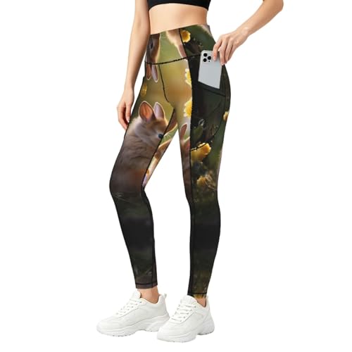 Legging fitness doux avec poches et motifs de Pâques grand confort pour le sport