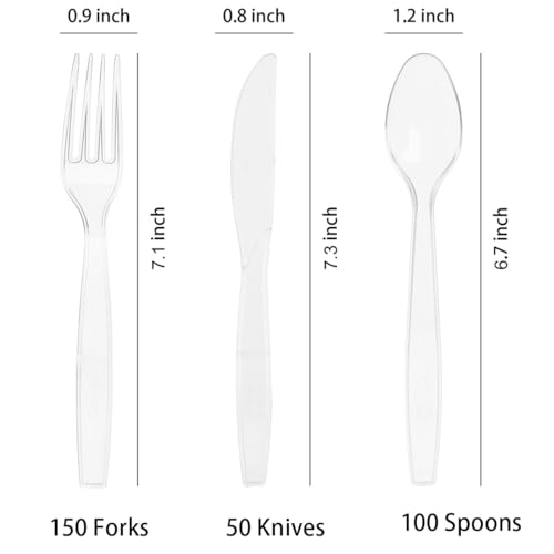 Image of MOACOCK 300 Count Clear Plastic Silverware, Heavy Weight Plastic Forks Spoons Knives Disposable Utensils Cutlery Set for Wedding Party Supplies Everyday Use