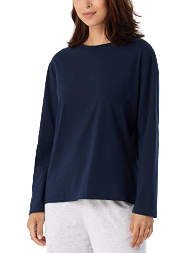 Schiesser Damen Schlafshirt langarm Baumwolle - Mix + Relax Pyjamaoberteil, dunkelblau_179273, 42