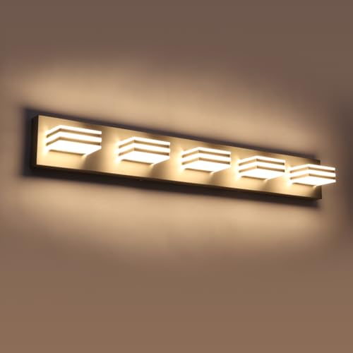 Image of LED Wall Brushed Nickel Vanity Lights for Bathroom Light Fixtures 30W Adjust 3 Colors Modern Bath Lighing Over Mirror LED Vanity Light (5-Light,34inch)