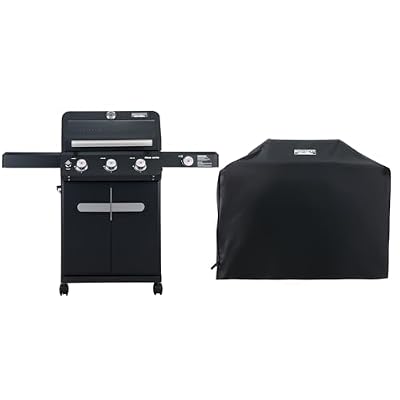 Monument Grills Mesa Series, Outdoor Barbecue Stainless Steel 3 Burner Propane Gas Grill, 48,000 BTU Patio Garden Grill with Side Burner and Knob Controls, Mesa325 with BBQ Cover