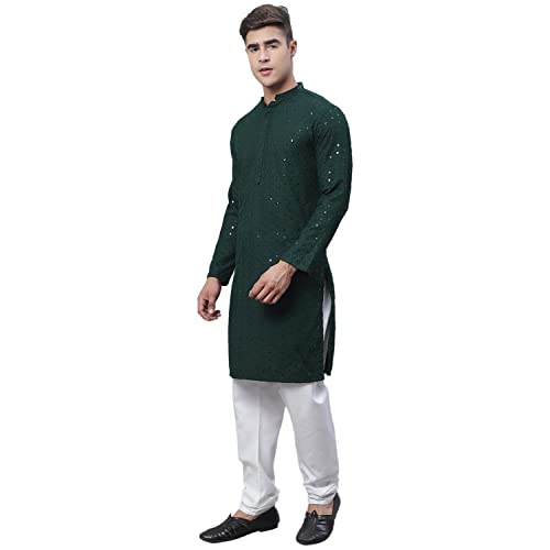 Image of SOJANYA (Since 1958 Men's Cotton Kurta Pyjama Set | Sequinned Embroidered Ethnic Wear for Navratri & Festive Celebrations