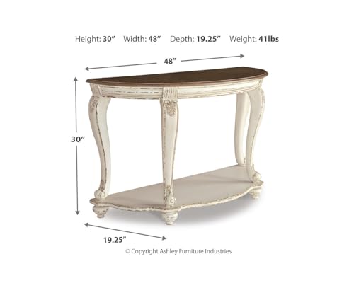 Signature Design by Ashley Realyn French Country Semi-Circle Console Table, White & Brown