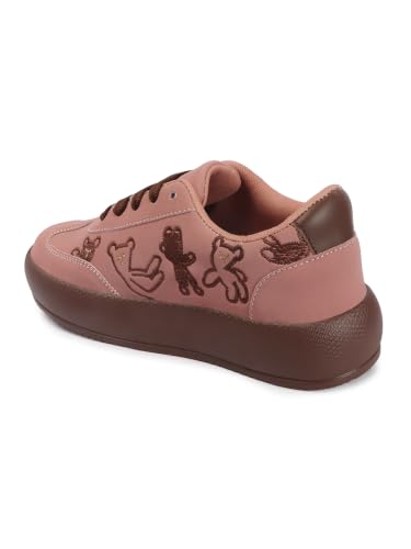 Image of TRYME Women's Stylish Platform Sneakers | Cute Teddy Bear Lace-Up Shoes Trendy Casual Footwear