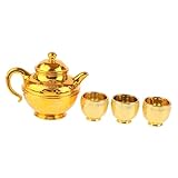 【Design élégant en or】 : la bouilloire à vin et les tasses présentent une belle finition or sable, idéale pour les offrandes traditionnelles et les présentations