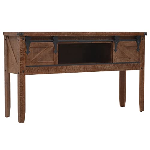 Table console en bois de sapin massif rustique avec 2 tiroirs pour le salon