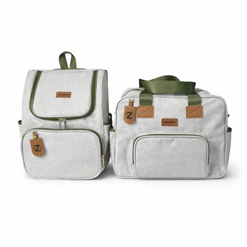 Kit Bolsa Mochila De Maternidade Linho Elegante Impermeável 2 Peças (Verde-musgo)