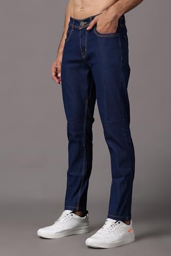 EditLook Denim Jeans for Men | Slim Fit Mid Rise Jeans | Stretchable Denim Pant for Men | Comfortable Daily,Travel and Streetwear (Dark Blue)