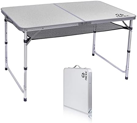 Nice C Card Table, Folding Picnic Table, Small Table, Adjustable Height Folding Table, Camping, Outdoor, Portable Lightweight Aluminum, with Carry Handle for Beach, Indoor, Office (Large)