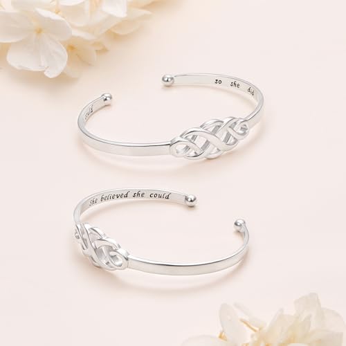 DAOCHONG Sterling Silver Sideways Cross Bangle - Faith Hope Love Engraved Bracelet With Love Heart Circle for Women, Sister, Girlfriend Gift4