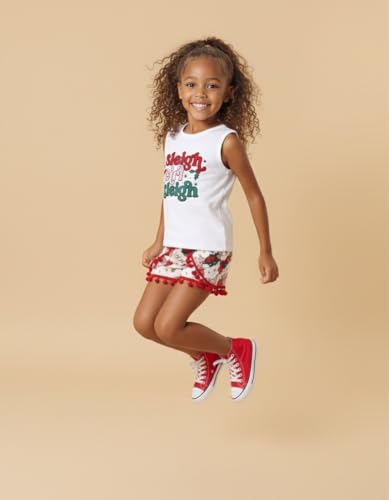 Image of Unique Baby Girls Toddler Big Kid Sleeveless Tank with Pom Pom 2pc Shorts Set Outfit