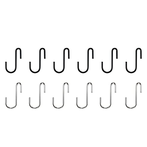 Sscon 12Pcs Universal S Hook 2 Inch Length Black Carbon Steel Metal S-Hooks For Hanging(6 Black + 6 Silver) #TOP13