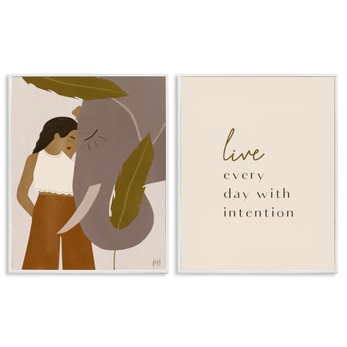 Woman Elephant Motivation Leaf, 24 x 30 Inch Framed Giclée Print Set