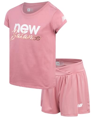 Image of New Balance Girls Athletic Skort Set - 2 Piece Active Short Sleeve Girls Shirts & Tennis Scooter Skirt Clothing Set