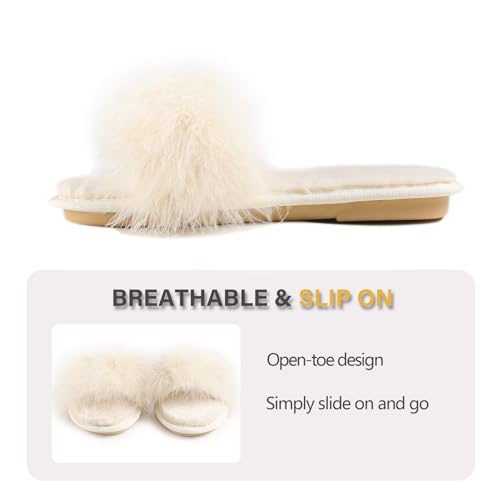 Image of Fur Story Women's Furry Slippers Open Toe Fuzzy Slippers Memory Foam Fluffy House Sandal