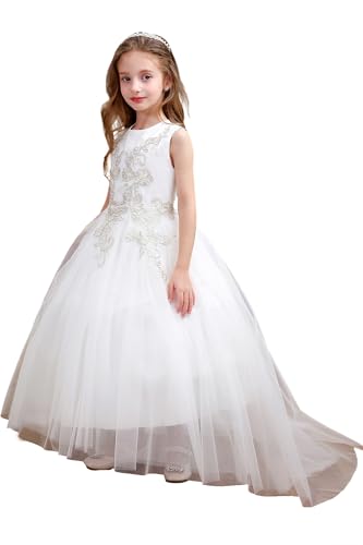 ABAO SISTER Formal Flower Party Pageant Tulle Long Wedding Dresses for Girls