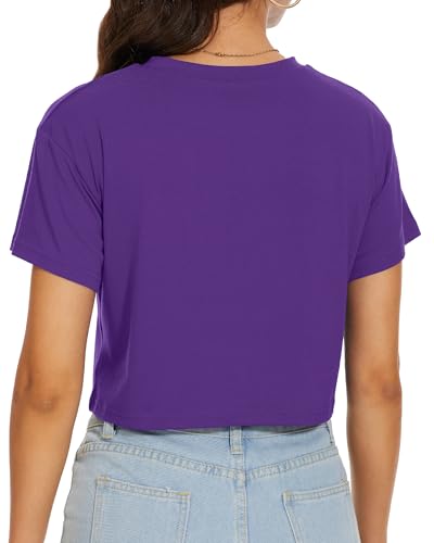Image of Womens Summer Crop Tops Short Sleeve Round Neck T-Shirts Loose Fit Casual Blouse 2026