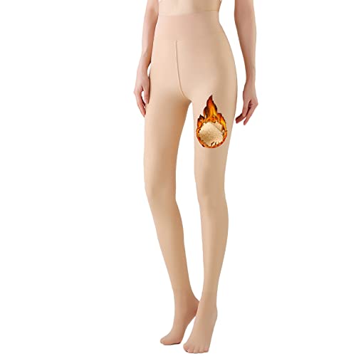 Sumvov Thermo Trumpfhosen Damen Winter,Fleece Gefütterte Strumpfhose Für Damen,Strumpfhose Gefüttert Hautfarben,Gefälschte Durchscheinend Plüschstrümpfe Pantyhose Wärmende Leggings Cover