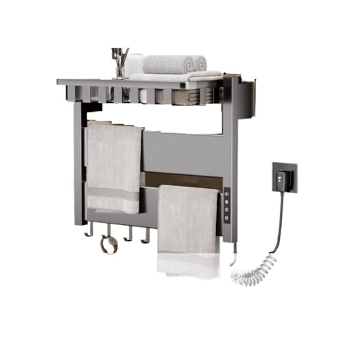 AYCDL Toallero Eléctrico con Control De Temperatura para El Hogar, Tendedero para Toallas, Toallero De Hotel Sin Perforaciones, Accesorios De Baño.,Gray-Shelf-Left