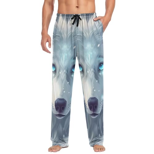 Men's Pajama Pants Wolf Winter Forest White Wolves PJ Lounge Pants