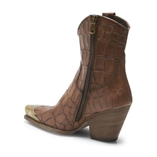 Image of keleimusi Women's Western Cowgirl Ankle Boots Stacked Block Heel Cowboy Booties Steel Toe Heeled Short Cowboy Boots Side Zipper Western Booties