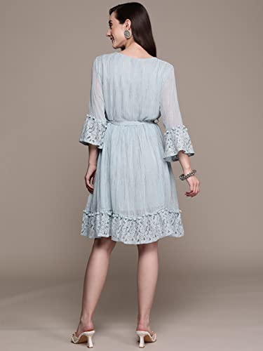 Image of ishin Women's Knee-Length Embellished A-Line Dress