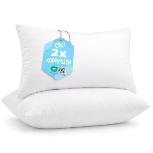 Flowen Kopfkissen 40x80 cm Kissen für Bett 40 x 80 2er Set Bettkissen Hypoallergene Anti-Milben Weiche Kissenfüllung mit Weicher Gesteppter Kopfkissenbezug 100% Polyester Schlafkissen