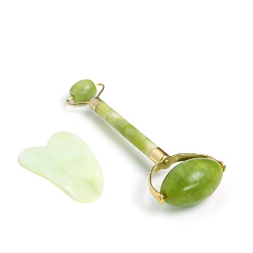 Jade Roller for Face & Gua Sha Set UPGRADED 2018 – Natural Jade Stone Facial Massager & Gua Sha Scraping Tool – Anti-Aging Roller For Face-Eyes-Neck-Body – Reduce Wrinkles & Puffiness …
