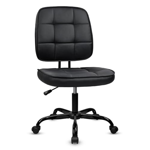 Image of CLATINA Armless Home Office Chair with Lumbar Support and Wheels, Small PU Leather Ergonomic Low Back Desk Chairs No Arms, Adjustable Height 360 Swivel Rolling Computer Task Chair, Black
