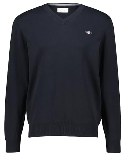 GANT Suéter clásico de algodón con Cuello en V para, Negro, XXXXL