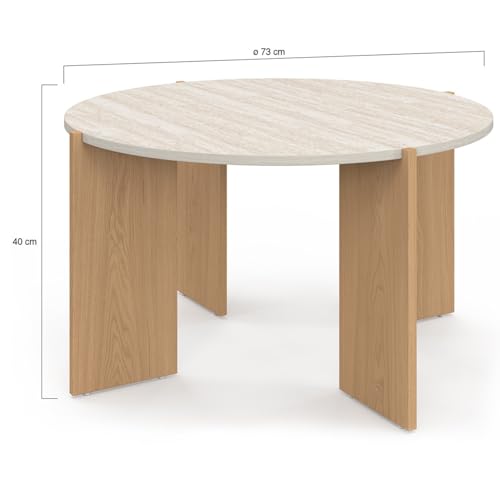 IDMarket - Couchtisch, rund, Armonia, 73 cm, Travertin-Effekt – Bild 4