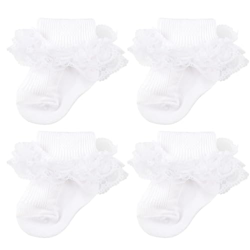 Image of AQOKKA Baby Girls Socks Eyelet Ruffle Frilly Lace Summer Thin Dress Socks for Newborn Infant Toddler Kids