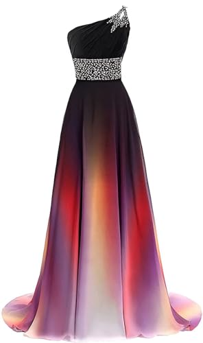 A Line Halter Gradient Prom Dresses Long Chiffon Beaded Evening Party Dresses