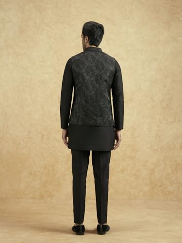 Image of Kisah Men's Silk Blend Textured Nehru Jacket Regular Fit | Designer Ethnic Layering | Wedding & Occasion Wear