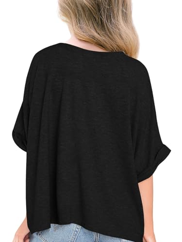 Image of Haloumoning Girls Oversized T-Shirts Short Sleeve Crewneck Summer Casual Loose Tops Tees
