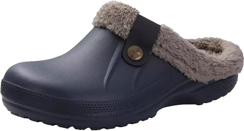 Zuecos Mujer Hombre Zapatillas de Estar Invierno casa Comodidad Suave Interior y Exterior Pantuflas Antideslizantes Impermeable, Gris, 43/44 EUTag 44/45