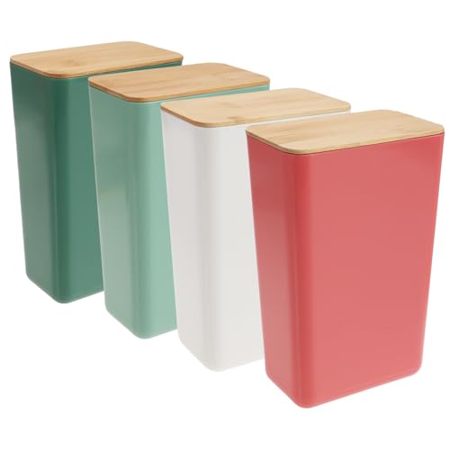 com-four® Contenedor de almacenamiento 4x con tapa de bambú - Cajas de almacenamiento de plástico reutilizables para alimentos, cosméticos y artículos pequeños