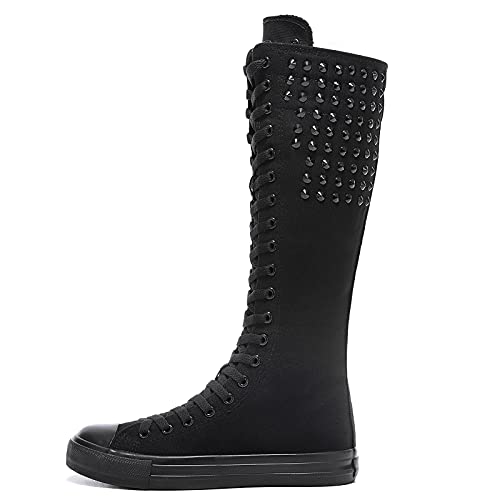 Momuk Long Rivet Knee High Canvas Boots Punk Style for Women & Girls3