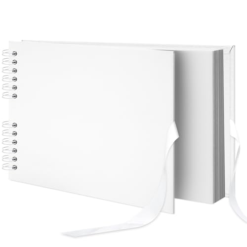 Remowith 29x21,5 cm Album fotografico Album per ritagli fai da te 40 Pagine, Libro illustrato in carta kraft con nastro di seta Libro dei ricordi per matrimonio bambino famiglia viaggi, Bianco