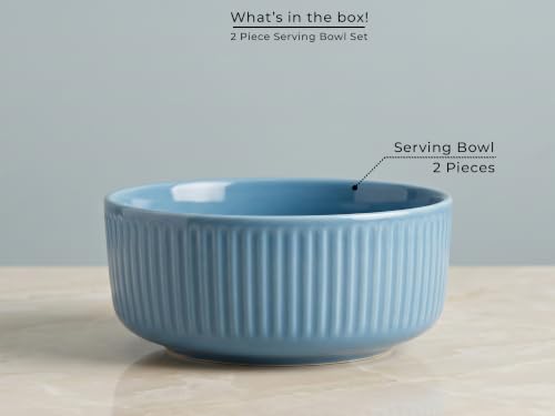 Image of Bodhi House Porcelain Large Serving Deep Bowl Set of 2 for Vegetable, Dal, Fruit, Cereal, Salad, Ramen, Mixing Bowl for Snack, Microwave Safe, Perfect for Dining and Gifting, True Blue | 750 ml