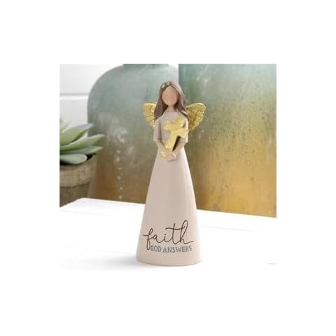Blossom Bucket Faith God Answers Cross Soft Cream 6 inch Resin Stone Collectible Angel Figurine Cover