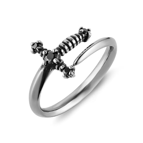 HZMAN Sword Ring for Men Women Stainless Steel Retro Gothic Punk Knight Dagger Rings Jewelry Gift