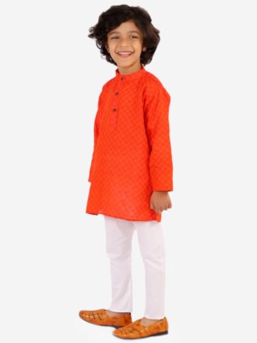 Image of superminis Baby Boys Traditional Ethnic Wear Handloom Cotton Solid Pattern Kurta With White Pyjama Set