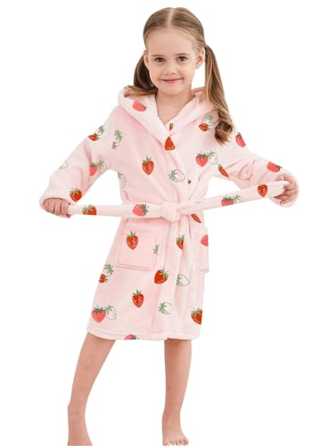 Image of Umeyda Girls Fleece Hooded Robes, Warm Printed Bath Robe for Kids Soft Fuzzy Bathrobe for Gifts