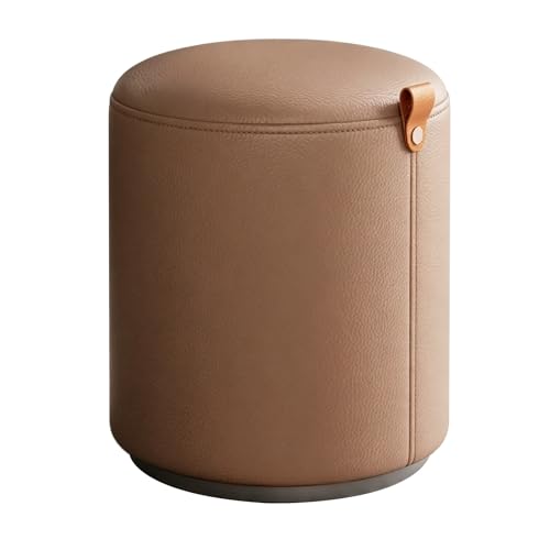 ZXTRYBHD Taburete Reposapies, Taburete Redondo Moderno para Tocador con Asa, Otomana de Cuero Tapizada para Maquillaje, para Dormitorio, Vestidor o Sala de Estar(Brown)