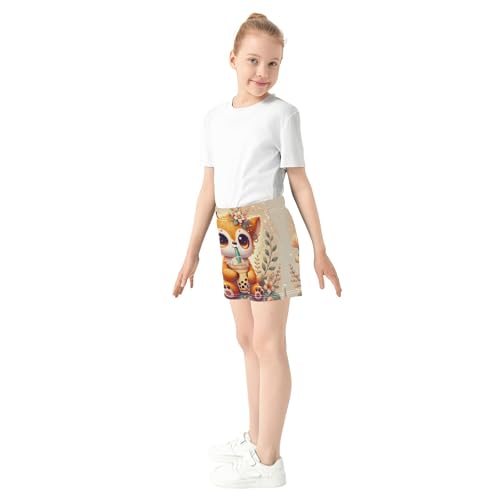 Girls Cute Fox Boba Tea Floral Print Lounge Shorts Kids Athletic Pajama Sleep Summer Clothes, X-Small4