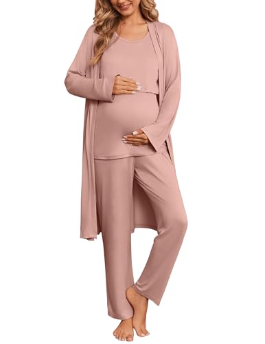 Ekouaer 3 Piece Maternity Robe Set