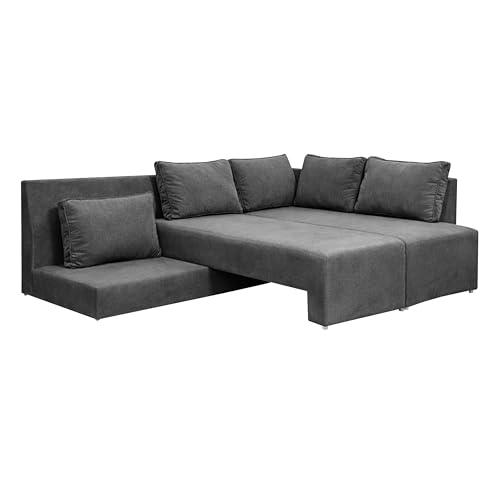 Image of Rosebell L-Shape 5 Seater Sofa Cum Bed, Sectional Couch with Cushions, Space Saving Corner Sofa, Modern Foldable Seating & Sleeping Solution for Living Room, Guest Room & Small Spaces - Grey Color
