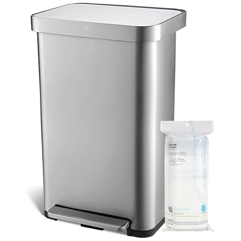 Home Zone Living 18.5 Gallon Large Stainless Steel Trash Can with Slow Closing Lid and Wide Opening, Virtuoso Collection, Silver Cover