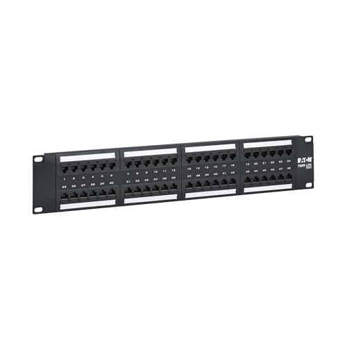 Eaton Tripp Lite Series 48-Port Patch Panel for PoE Applications, Cat5/Cat5e/Cat6, Type 4 PoE++ (4PPoE), RJ45 Ethernet, 2U Rackmount, Black, TAA Compliant, Lifetime Manufacturer's Warranty (N252-P48)